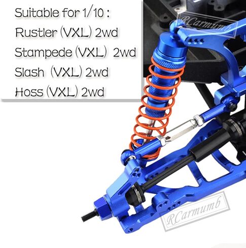 أجزاء ترقية ممتصات الصدمات CVD لـ 1/10 Slash 2WD، Stampede 2WD، Rustler 2WD، Hoss 2WD، أمامي خلفي 4 قطع فولاذ #45 محاور عمود الإدارة مع سداسية، صدمات كبيرة من سبائك الألومنيوم، أسود وأزرق داكن in Kuwait