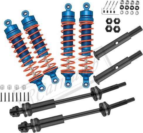 أجزاء ترقية ممتصات الصدمات CVD لـ 1/10 Slash 2WD، Stampede 2WD، Rustler 2WD، Hoss 2WD، أمامي خلفي 4 قطع فولاذ #45 محاور عمود الإدارة مع سداسية، صدمات كبيرة من سبائك الألومنيوم، أسود وأزرق داكن in Kuwait