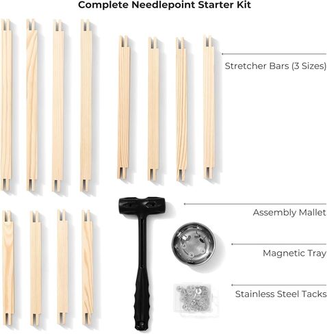 Needlepoint Stretcher Bars Kit – 8", 10", 12" Wooden Frame Set for Needlepoint & Embroidery with Mallet, Magnetic Tray & Stainless Steel Tacks in Kuwait