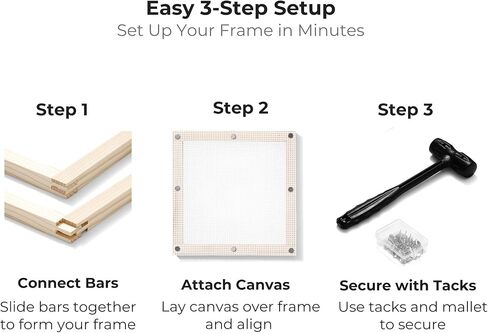 Needlepoint Stretcher Bars Kit – 8", 10", 12" Wooden Frame Set for Needlepoint & Embroidery with Mallet, Magnetic Tray & Stainless Steel Tacks in Kuwait