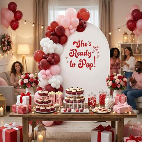 JarThenaAMCS She's Ready to Pop لافتة لاصقة لقوس البالون الأحمر الصودا موضوع حفلة الجدار ملصق لاستحمام الطفل الجنس تكشف خلفية الصورة الدعائم in Kuwait