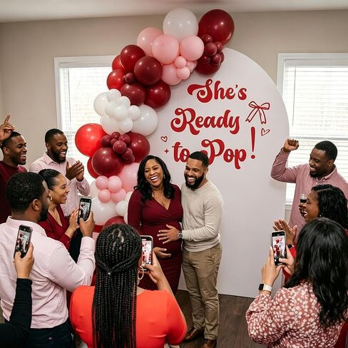JarThenaAMCS She's Ready to Pop لافتة لاصقة لقوس البالون الأحمر الصودا موضوع حفلة الجدار ملصق لاستحمام الطفل الجنس تكشف خلفية الصورة الدعائم in Kuwait