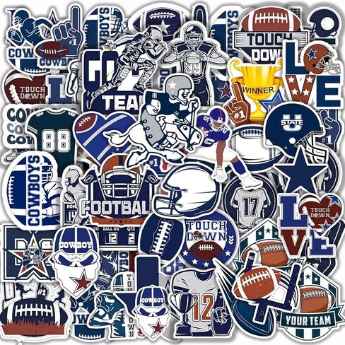 Cowboy Football Stickers 55 Pcs American Cowboy Rugby Stickers, Blue Dallas Football Birthday Party Favors Dallas Soccer Themed Party Supplies Decorations for Sports Game Sport Team Gifts in Kuwait