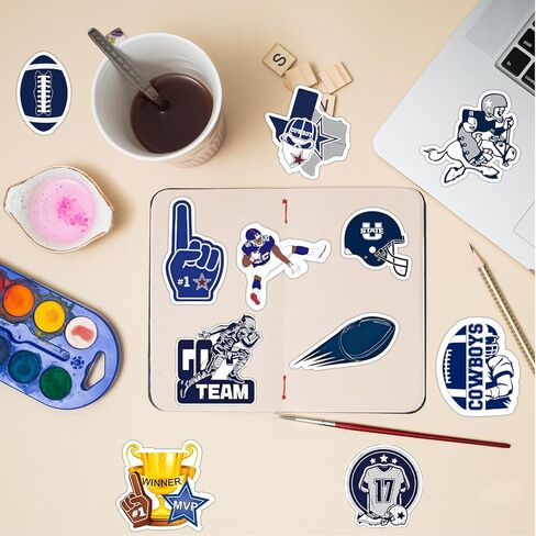Cowboy Football Stickers 55 Pcs American Cowboy Rugby Stickers, Blue Dallas Football Birthday Party Favors Dallas Soccer Themed Party Supplies Decorations for Sports Game Sport Team Gifts in Kuwait