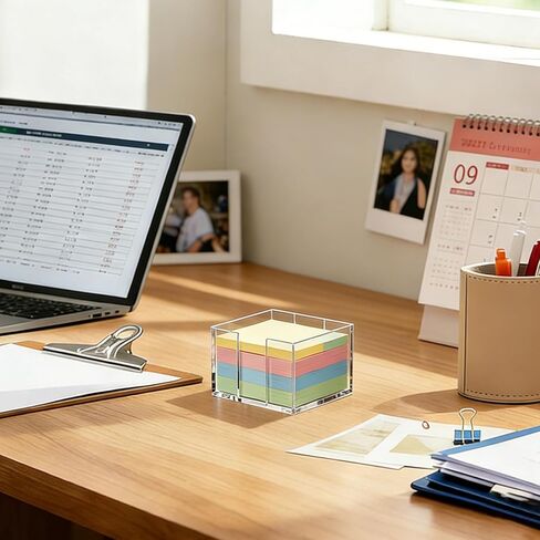 حامل ملاحظات لاصق مقاس 3x3 بوصة، حامل ملاحظات لا قاعدة قابلة للانزلاق وأكريليك مقاوم للكسر للتشغيل بيد واحدة، مثالي للوازم المكتبية، أو مذكرة الثلاجة المنزلية، أو مكتب الاستقبال in Kuwait