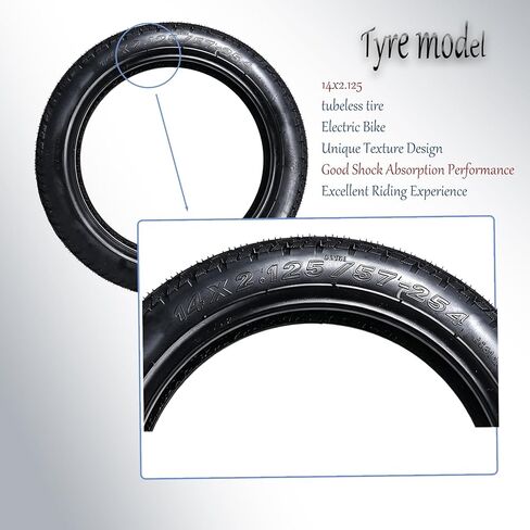 إطار بدون أنبوب مقاس 14 × 2.125/57-254، إطارات سميكة مقاس 14 بوصة بدون أنبوب مع صمام زاوية متوافق مع الدراجات البخارية الكهربائية والدراجة الإلكترونية الكهربائية القابلة للطي والمزيد in Kuwait