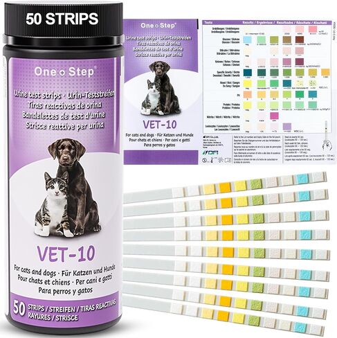 One Step Pet Urine Testing Strips, 50 x Urinalysis Parameter Tests for Dogs, Cats, Vets, Accurate Testing for Veterinarians, Detects UTI, Diabetes, Bladder, Kidney, Liver, SG, pH, Glucose in Saudi Arabia