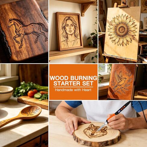 K KERNOWO Wood Burning Tool Kit for Adults & Teens, 17-Piece Adjustable Temperature Pyrography Pen Set with 14 Premium Tips, Insulated Rubber Grip Wood Burner Engraver for DIY Crafts Gift in Kuwait