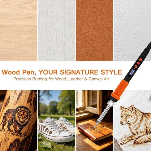 K KERNOWO Wood Burning Tool Kit for Adults & Teens, 17-Piece Adjustable Temperature Pyrography Pen Set with 14 Premium Tips, Insulated Rubber Grip Wood Burner Engraver for DIY Crafts Gift in Kuwait