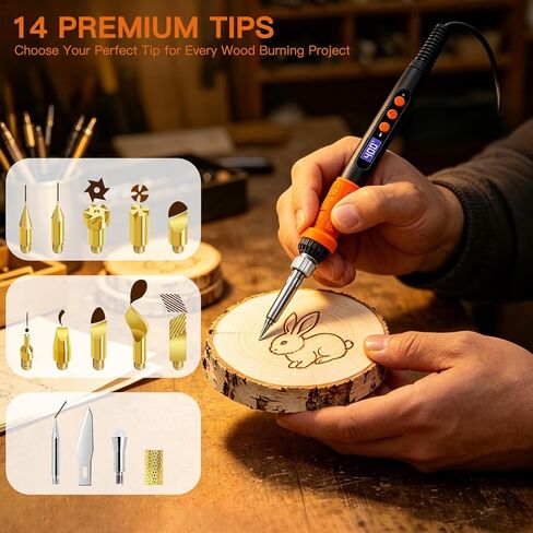 K KERNOWO Wood Burning Tool Kit for Adults & Teens, 17-Piece Adjustable Temperature Pyrography Pen Set with 14 Premium Tips, Insulated Rubber Grip Wood Burner Engraver for DIY Crafts Gift in Kuwait