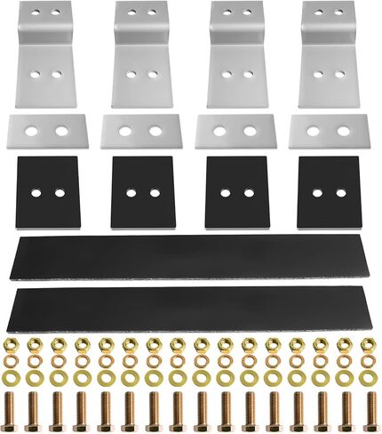 Cab Rack Side Mounting Kit - 4 L-Shaped Steel Brackets with 4-Hole Design, 2 Black Rubber Straps, 4 Thick Rubber Pads, 4 White UPE Anti-Scratch Spacers, Complete Set of Bolts, Nuts and Washers. in Kuwait
