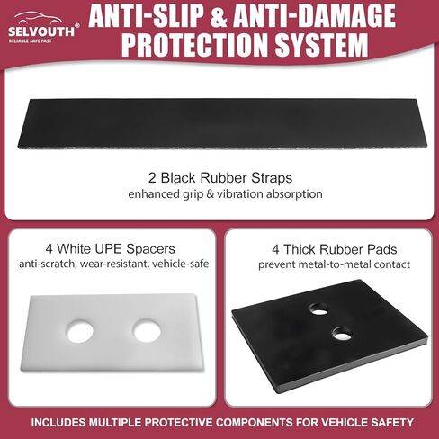 Cab Rack Side Mounting Kit - 4 L-Shaped Steel Brackets with 4-Hole Design, 2 Black Rubber Straps, 4 Thick Rubber Pads, 4 White UPE Anti-Scratch Spacers, Complete Set of Bolts, Nuts and Washers. in Kuwait