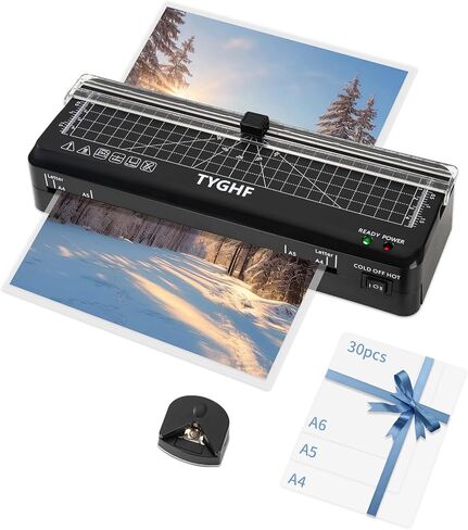Laminator Machine with 30 Laminating Sheets (A4/A5/A6), 4-in-1 Thermal and Cold Lamination Machine with Built-in Paper Trimmer and Angle Scale, 2-Min Warm-up Laminator for Home Office Black in Kuwait