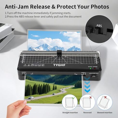 Laminator Machine with 30 Laminating Sheets (A4/A5/A6), 4-in-1 Thermal and Cold Lamination Machine with Built-in Paper Trimmer and Angle Scale, 2-Min Warm-up Laminator for Home Office Black in Kuwait