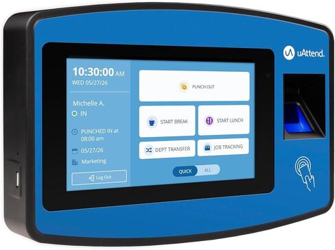 uAttend JR2500 Biometric Fingerprint, RFID, PIN Time Clock for Small Business – Cloud-Based Attendance System with Optional Payroll Integration – All-in-One System in Kuwait