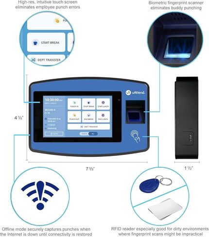 uAttend JR2500 Biometric Fingerprint, RFID, PIN Time Clock for Small Business – Cloud-Based Attendance System with Optional Payroll Integration – All-in-One System in Kuwait