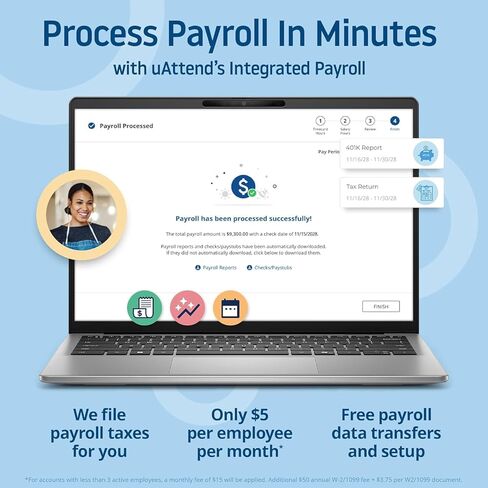 uAttend JR2500 Biometric Fingerprint, RFID, PIN Time Clock for Small Business – Cloud-Based Attendance System with Optional Payroll Integration – All-in-One System in Kuwait