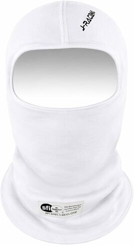 J-RACING® Racing Balaclava, Lightweight Aramid Knit, SFI 3.3 Certified, Flame Retardant, Stretch Fit & Breathable Head Sock for Auto Racing- Upgrade White in Kuwait