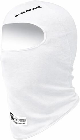 J-RACING® Racing Balaclava, Lightweight Aramid Knit, SFI 3.3 Certified, Flame Retardant, Stretch Fit & Breathable Head Sock for Auto Racing- Upgrade White in Kuwait
