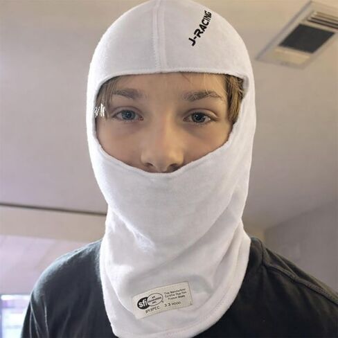 J-RACING® Racing Balaclava, Lightweight Aramid Knit, SFI 3.3 Certified, Flame Retardant, Stretch Fit & Breathable Head Sock for Auto Racing- Upgrade White in Kuwait