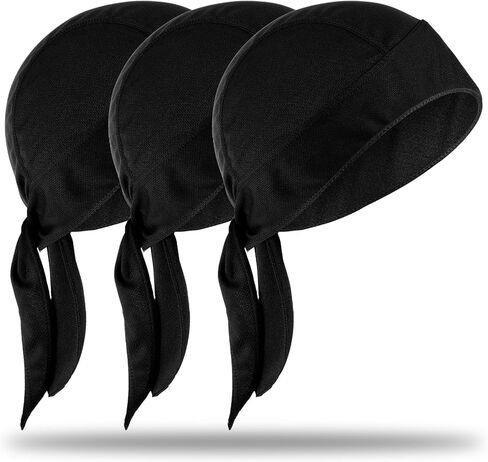 3 قطعة Do Rags فتل العرق قبعة التبريد قبعات الجمجمة دو خرقة كبيرة للرجال النساء خوذة بطانة دراجة نارية رئيس التفاف باندانا الأسود in Kuwait
