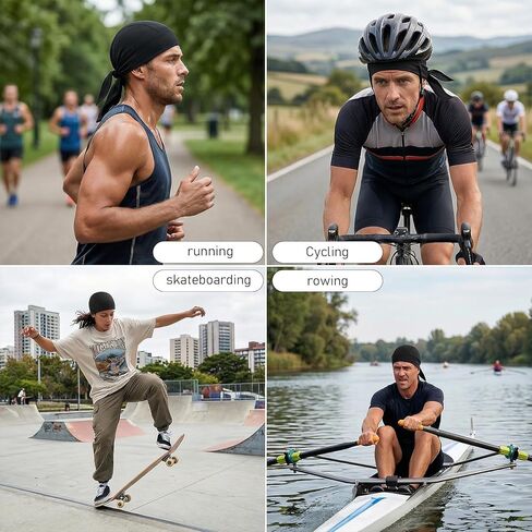 3 قطعة Do Rags فتل العرق قبعة التبريد قبعات الجمجمة دو خرقة كبيرة للرجال النساء خوذة بطانة دراجة نارية رئيس التفاف باندانا الأسود in Kuwait