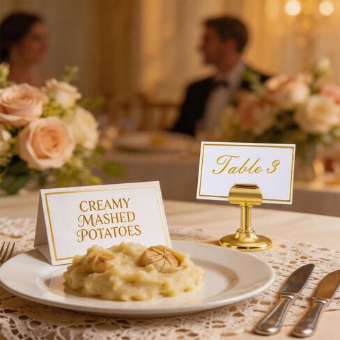 16 Pcs Gold Table Number Holders with 16 Gold Foil Border Tent Cards, Name Card Holders for Wedding, Restaurant, Photo, Birthday in Kuwait