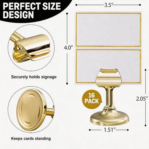 16 Pcs Gold Table Number Holders with 16 Gold Foil Border Tent Cards, Name Card Holders for Wedding, Restaurant, Photo, Birthday in Kuwait