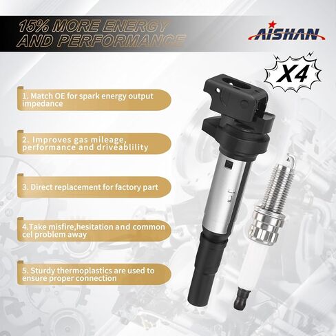Set of 4 Ignition Coil Pack and Iridium Spark Plugs Compatible with Mini Cooper 2007 2008 2009 2010 2011 2012 2013, Paceman 2013 2014 2015 2016, Countryman 2011-2016 L4 1.6L UF598 12137575010 in Kuwait