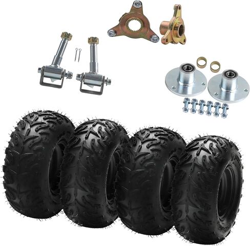 مجموعة تجميع الإطارات والعجلات 14x5.00-6 لسيارات Go-Karts وATVs والدراجات الصغيرة والعربات | مجموعة مكونة من 4 قطع مع محاور أمامية/خلفية، ومغزل توجيه، وطبقتين بدون أنابيب، و6 بوصات و3 عروات، و50cc-125cc in Kuwait