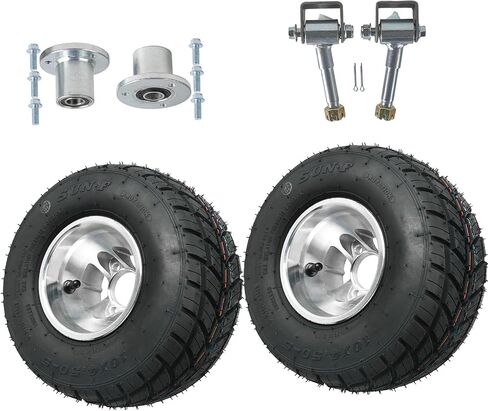 10x4.50-5 Rain Tires with Aluminum Rims & Steering Knuckles for Go Karts, ATVs, UTVs, Drift Trikes – 4 Ply Tubeless, Front Wheel Assembly (2 Pack) in Kuwait
