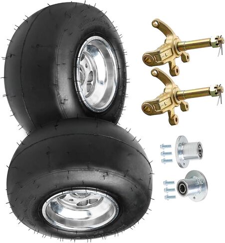 إطارات Go Kart مقاس 10x4.50-5 مع حواف - إطار أملس 4PR بدون أنبوب على حافة ألومنيوم مقاس 5 بوصات مع 3 محور مسمار ومفاصل توجيه لعربات Go Karts ودراجات الانجراف الثلاثية ومركبات ATV وعربات الجولف والمزيد (ذهبي) in Kuwait
