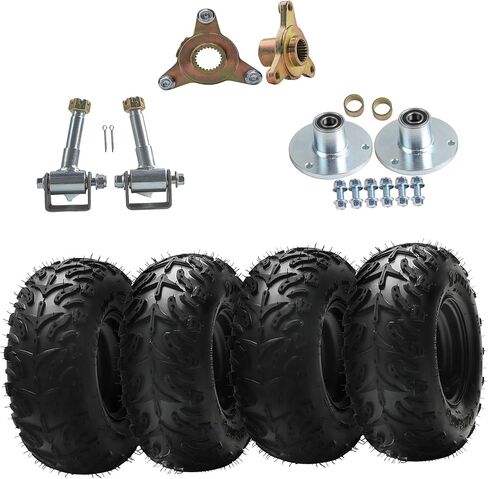 مجموعة عجلات وإطارات مقاس 6 بوصات 14x5.00-6 لسيارات Go-Karts وATVs والدراجات الصغيرة | مجموعة مكونة من 4 قطع مع محاور أمامية/خلفية، ومغزل توجيه، وطبقتين بدون أنابيب، و3 عروات | عربة رباعية 50cc-125cc in Kuwait
