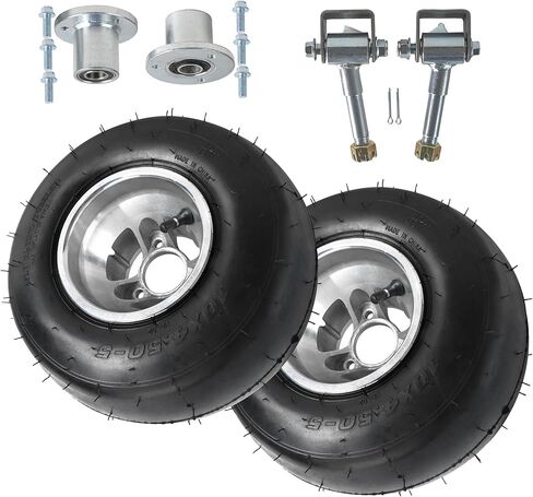 إطارات Go Kart مقاس 10x4.50-5 مع حواف - إطار أملس 4PR بدون أنبوب على حافة ألومنيوم مقاس 5 بوصات، و3 محاور مسمارية، ومفاصل توجيه لعربات Go Karts، وATVs، وعربات الجولف، ودراجات الانجراف الثلاثية (فضي) in Kuwait