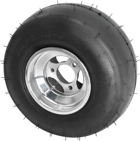 إطارات Go Kart مقاس 10x4.50-5 مع حواف - إطار أملس 4PR بدون أنبوب على حافة ألومنيوم مقاس 5 بوصات، و3 محاور مسمارية، ومفاصل توجيه لعربات Go Karts، وATVs، وعربات الجولف، ودراجات الانجراف الثلاثية (فضي) in Kuwait