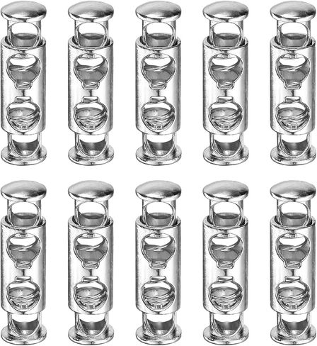 uxcell 10Pcs Double Hole Cord Locks, 5mm Metal Spring Toggle Stopper Clip for Shoelaces Drawstrings Paracord, Silver, 8mm Dia in Kuwait