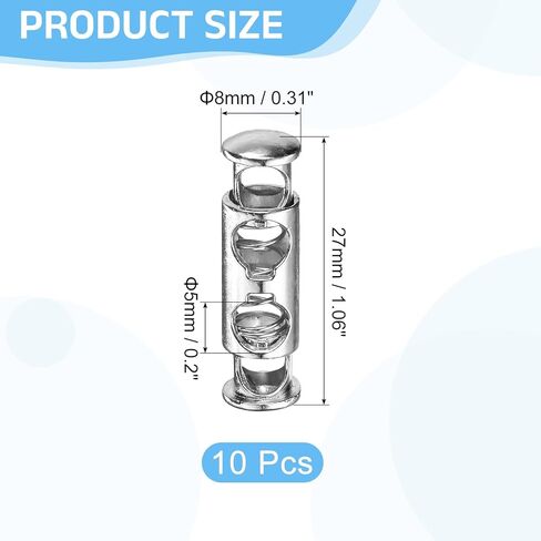 uxcell 10Pcs Double Hole Cord Locks, 5mm Metal Spring Toggle Stopper Clip for Shoelaces Drawstrings Paracord, Silver, 8mm Dia in Kuwait