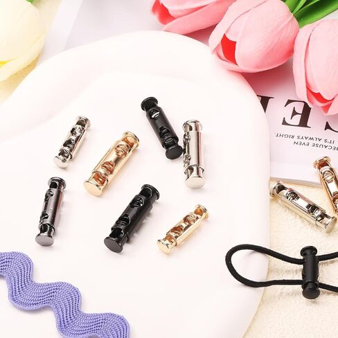 uxcell 10Pcs Double Hole Cord Locks, 5mm Metal Spring Toggle Stopper Clip for Shoelaces Drawstrings Paracord, Silver, 8mm Dia in Kuwait