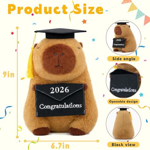 Graduation 2026 Capybara Plush Toy, 9 Inch Capybara Stuffed Animal with Graduation Cap and Diploma, Class of 2026 Congratulations Plush Gift for Kids, Teens, Seniors and Graduates in Saudi Arabia