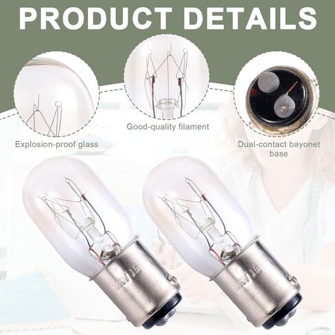 2pcs Sewing Machine Light Bulbs, Sewing Machine 120v 15w Light Bulb Clear and Bright Lighting Equipment with Push-in Base for Singer Janome Home Workshops Craft Enthusiasts in Kuwait