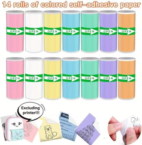 ورق ذاتي اللصق بألوان متنوعة، يناسب طابعات BT اللاسلكية الصغيرة X5/A31/C9/C13/C15/C20، للملاحظات والعمل والصور والمذكرات، 14 قطعة in Kuwait