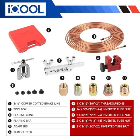 طقم خط فرامل مطلي بالنحاس بطول 25 قدم 3/16 بوصة من ICOOL مع مجموعة أدوات حرق مزدوجة ومفردة، يتضمن 20 تركيبًا و4 تركيبات خط فرامل اتحادية in Kuwait