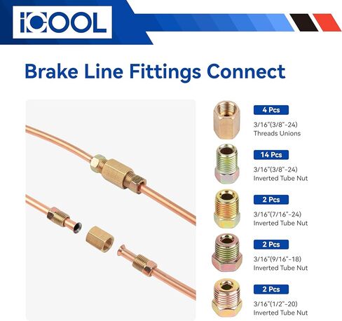 طقم خط فرامل مطلي بالنحاس بطول 25 قدم 3/16 بوصة من ICOOL مع مجموعة أدوات حرق مزدوجة ومفردة، يتضمن 20 تركيبًا و4 تركيبات خط فرامل اتحادية in Kuwait