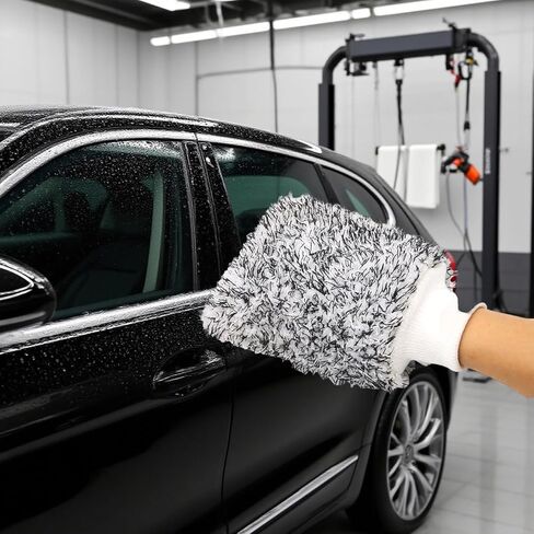 Ultra-Absorbent Car Wash Mitt, Plush Microfiber Coral Cleaning Glove, Black and White, Double-Sided, Drying Towel, Easy Control in Kuwait