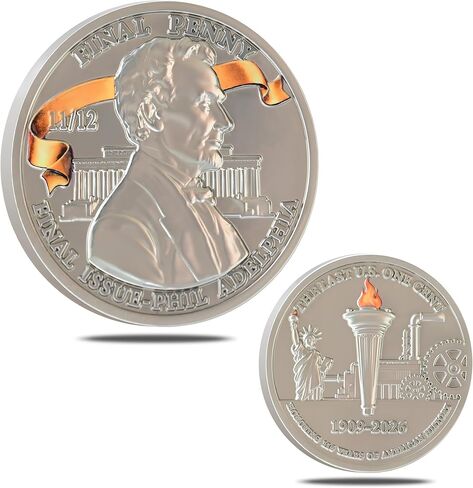 Last Lincoln Penny Memorial Coin 1909-2026 Coins Final Cent Historical Tribute Token, Antique Copper-Plated Zinc Alloy High-Relief Collectible Medal, 1.77 Inch Non-Monetary Display Coin in Kuwait