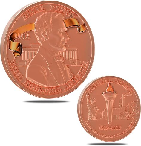 Last Lincoln Penny Memorial Coin 1909-2026 Coins Final Cent Historical Tribute Token, Antique Copper-Plated Zinc Alloy High-Relief Collectible Medal, 1.77 Inch Non-Monetary Display Coin in Kuwait