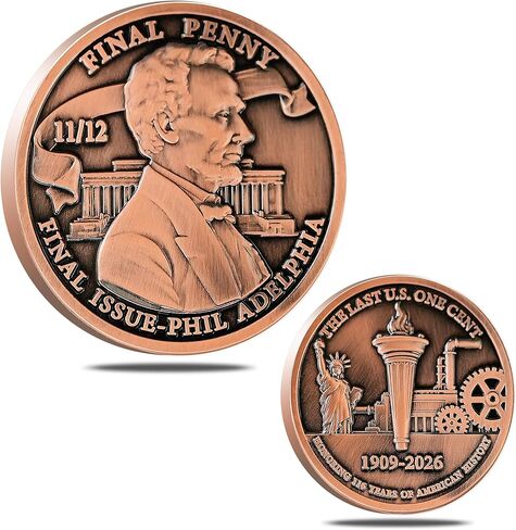 Last Lincoln Penny Memorial Coin 1909-2026 Coins Final Cent Historical Tribute Token, Antique Copper-Plated Zinc Alloy High-Relief Collectible Medal, 1.77 Inch Non-Monetary Display Coin in Kuwait