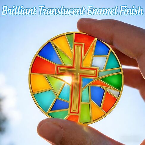 Cross Christian Challenge Coins, Translucent Stained Glass Religious Novelty Commemorative Token, Inspirational Christian Gifts for Men Women in Kuwait