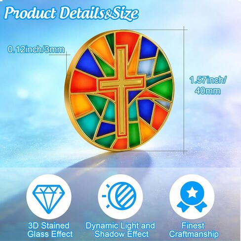 Cross Christian Challenge Coins, Translucent Stained Glass Religious Novelty Commemorative Token, Inspirational Christian Gifts for Men Women in Kuwait