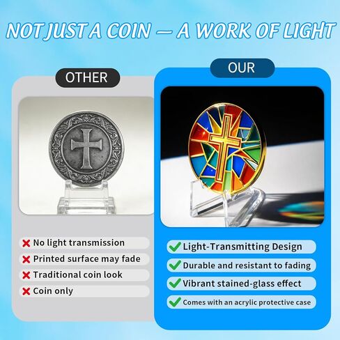 Cross Christian Challenge Coins, Translucent Stained Glass Religious Novelty Commemorative Token, Inspirational Christian Gifts for Men Women in Kuwait